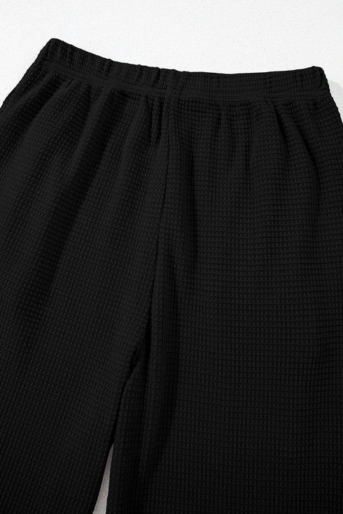 Solid Color Textured Buttoned Shirt and Casual Pants Set